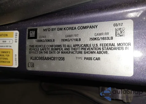 2017 Chevrolet Spark Ls Cvt z USA, uszkodzony, nr VIN KL8CB6SA8HC811208